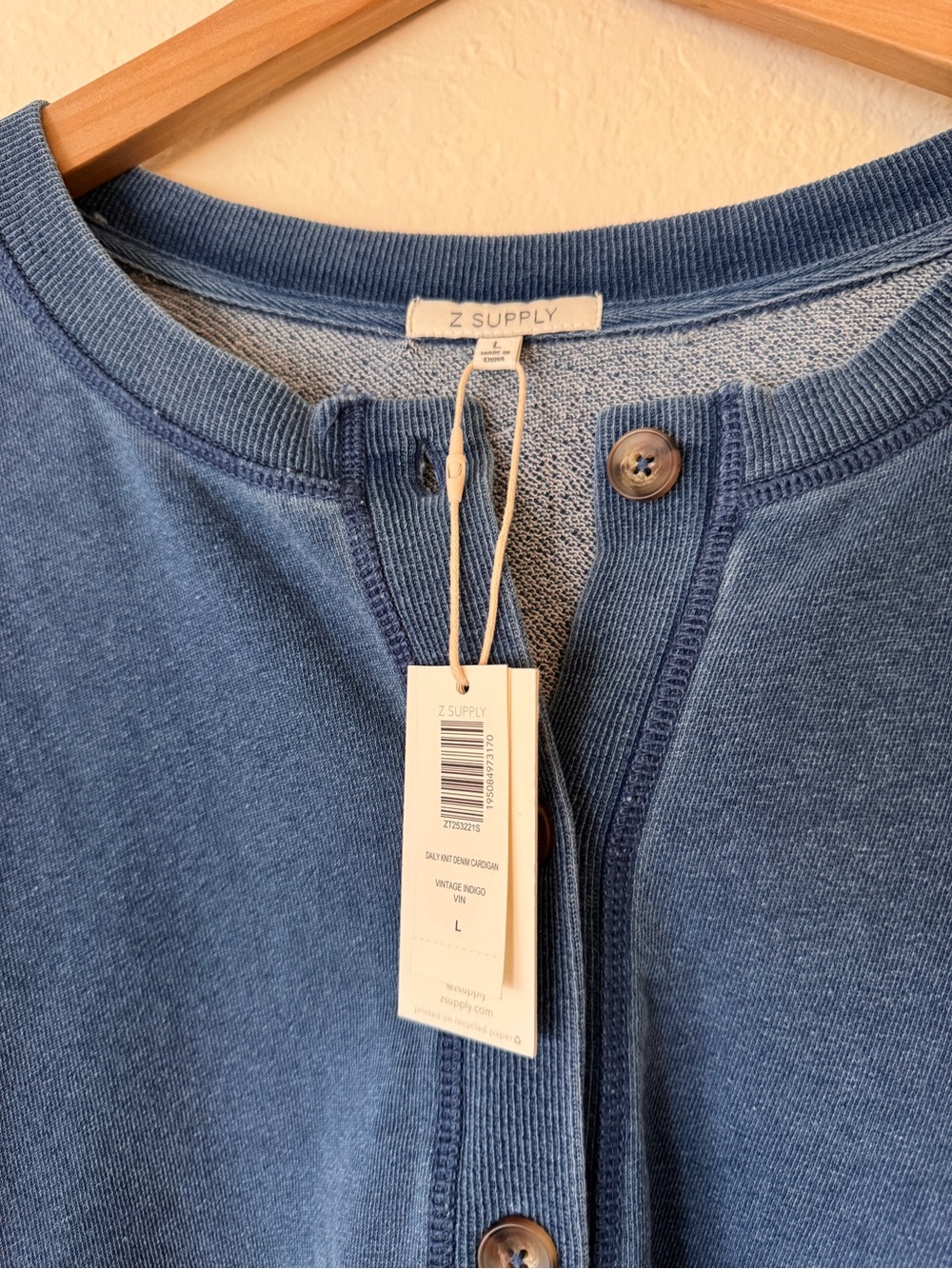Z Supply Cardigan Top Daily Knit Denim Calypso Blue Indigo Vintage Blue Size L - Picture 3 of 9